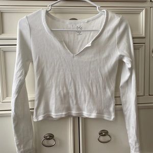 Pacsun White Notched Neck Long Sleeve